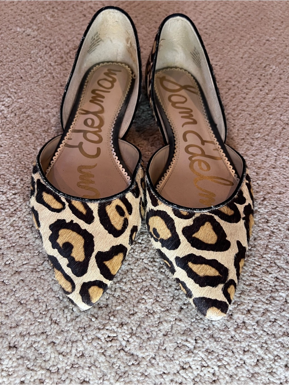 Sam Edelman Calf Hair Leopard-Print Pointed D'Orsay Flats - Tan/Black